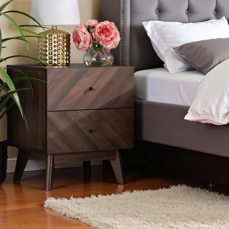 George Oliver Wisp Dark Brown Finish 2-Drawer Nightstand With Wooden Knob, 22.49" H X 18.78" W X 16.03" D