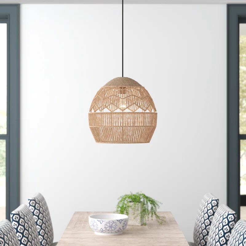 Mistana™ 15.5" Ames Metal and Woven Hemp Rope Hanging Pendant, Brown