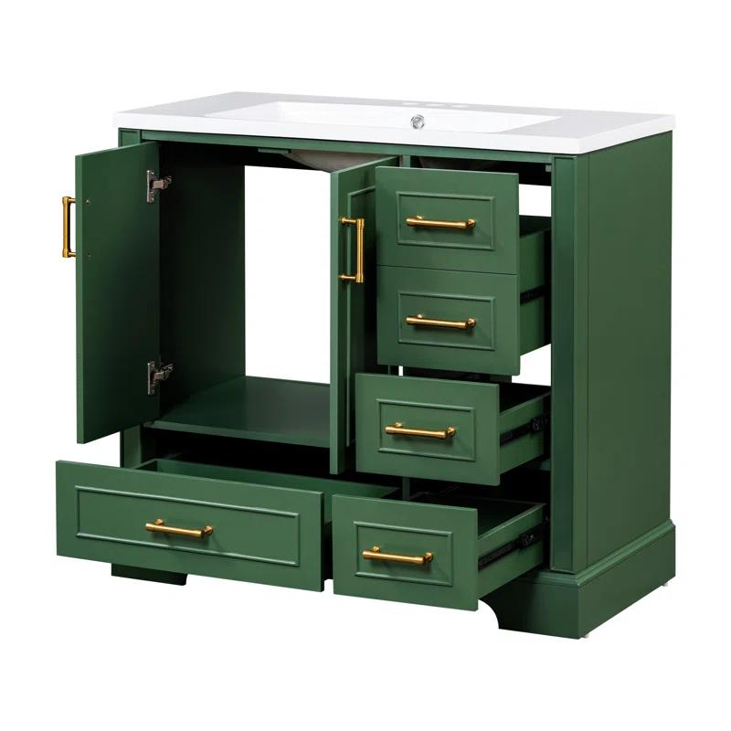 LOONGFIELD 36-Inch Traditional Bathroom Vanity With Resin Sink Combo Set Bathroom Cabinet With Two Doors And Four Drawers