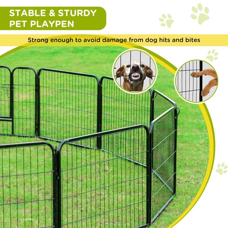 FDW Dog Playpen Indoor 12 Panels Dog Pen For Small And Medium Dogs, Exercise Pen Pet Dog Fence With Doors Pet Puppy Playpen For RV Camping Yard, Black
