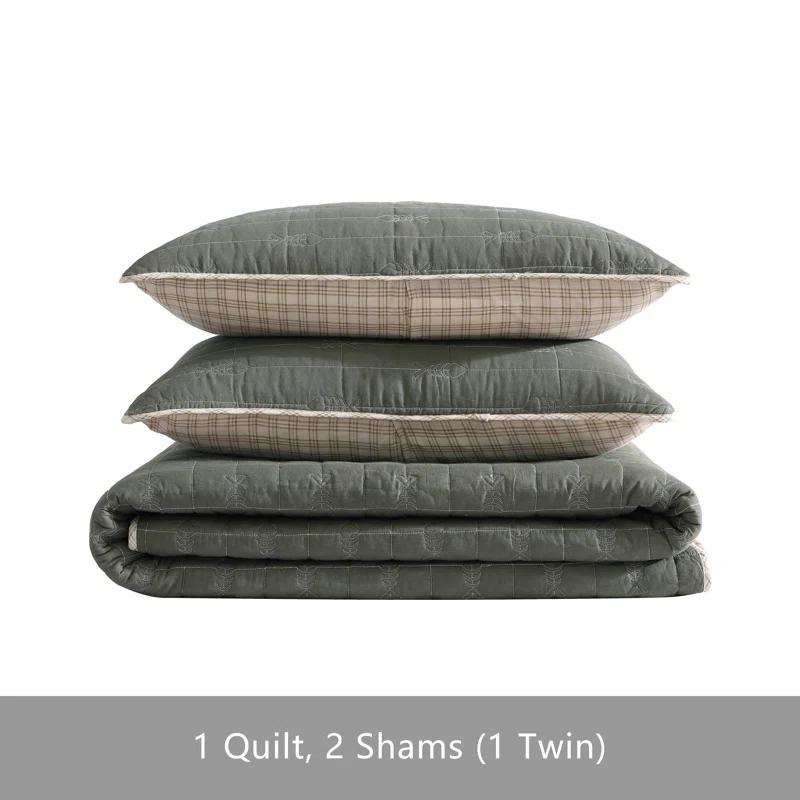 Eddie Bauer Eddie Bauer Troutdale Green Cotton Reversible Quilt Set