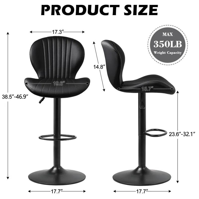 George Oliver Bar Stools Set Of 2,Adjustable Swivel Counter Height Bar Stools With Back & Footrest,Modern Design Bar Chairs,Faux Leather Upholstered Barstools For Bar,Kitchen,Dining Room (Black, Set Of 2)