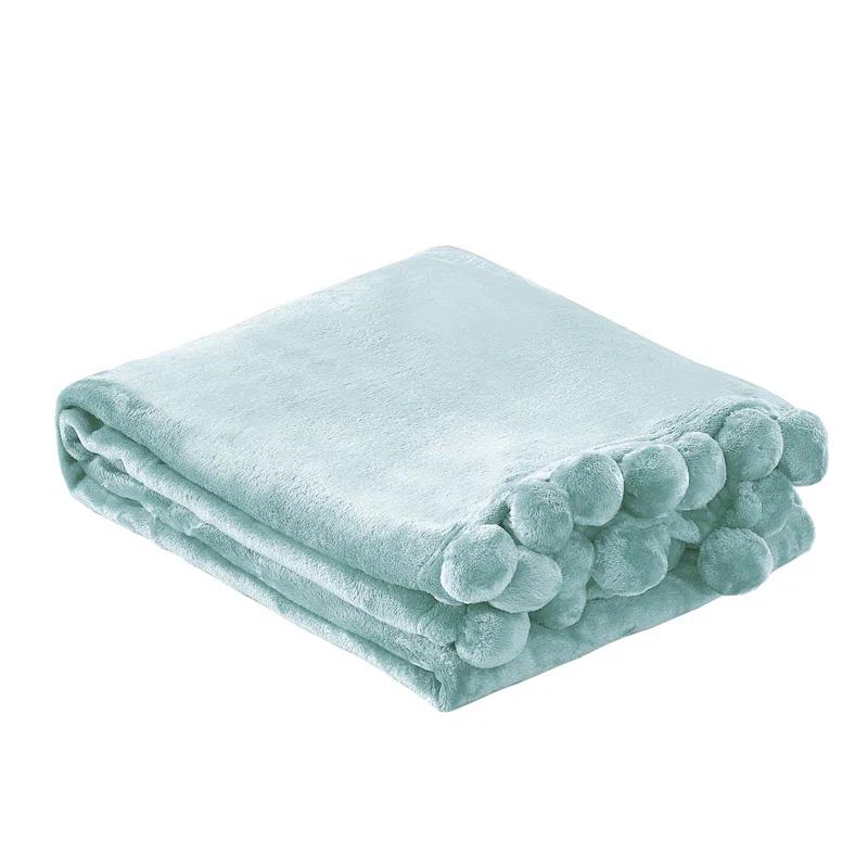 Flannel Fleece Pom Pom Blanket