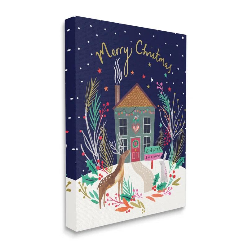 Stupell Industries " Merry Christmas Family Home Scene Festive Reindeer Holly " by Heather McLaughlin