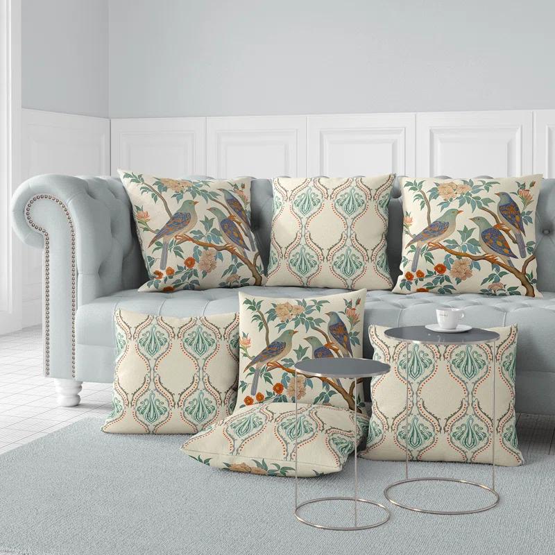 AmritaSen Enchanted Feathers Floral Indoor/Outdoor Reversible Throw Pillow