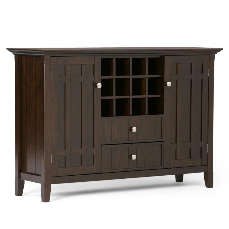 Simpli Home Bedford 54"W Solid Wood Sideboard Buffet and Wine Rack, 2 Drawers, and 2 Cabinets