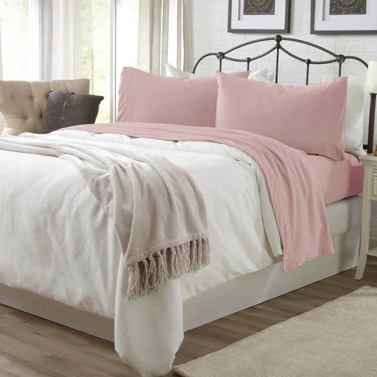 FreshFolds Ultra-Soft Cotton Heathered Melange Jersey Knit Sheet Set