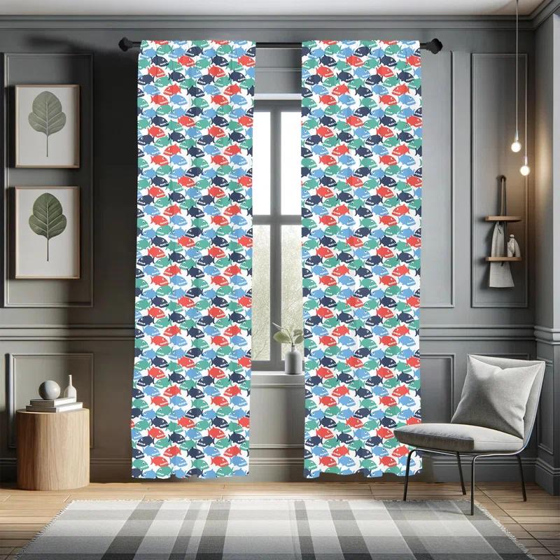 Ambesonne Fish Simple Colorful Cartoonish Semi-Sheer Rod Pocket Sliding Panels (Set of 2)
