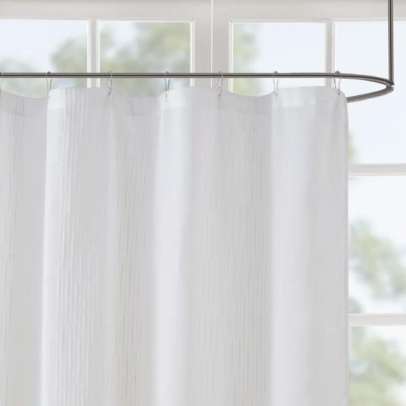 Ivory Sheer Striped Fabric Shower Curtain with Liner