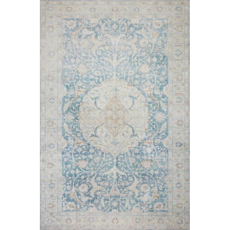 Jules Oriental Machine Made Polyester Indoor Area Rug in Antique Blue/Gray
