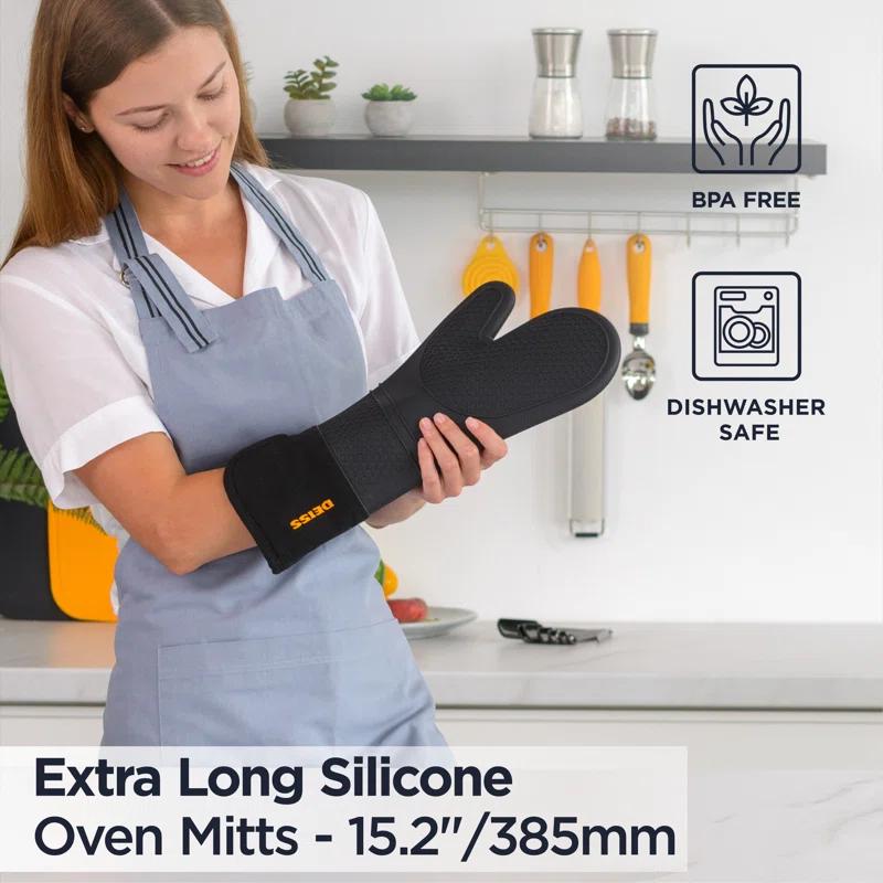 DEISS Deiss Pro 2-piece Heat and Stain Resistant Silicone Oven Mitts for Cooking