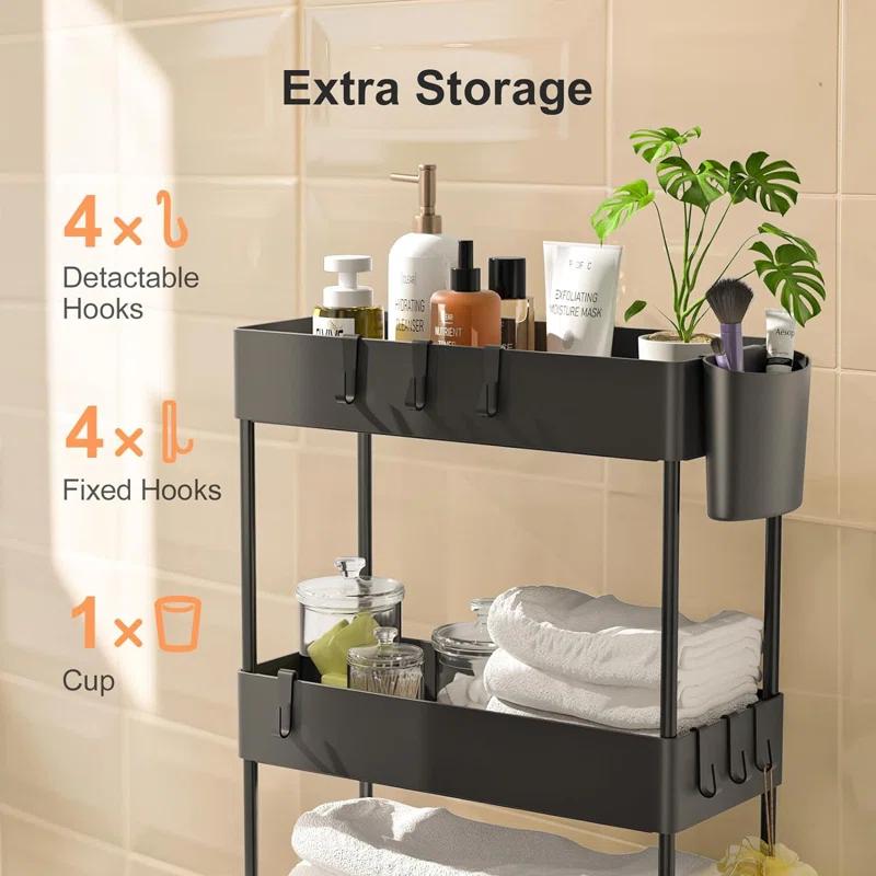 Anadea Slim Storage Cart With Wheels, Bathroom Cart Organizer Bathroom Storage Small, Rolling Cart For Bathroom, Laundry Room, Kitchen, Narrow Space