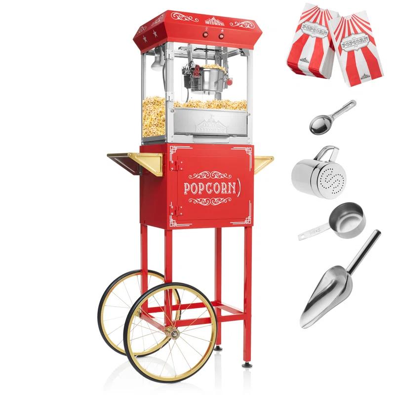 HOME OF FIGHT VENTURES LLC Popcorn Popper Maker With Cart,6-Ounce Popcorn Maker Popper,Red
