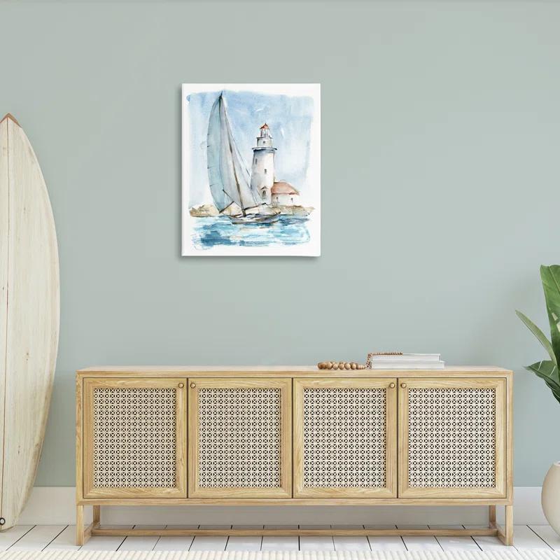Stupell Industries Au-416-Canvas " Nautical Sailboat & Lighthouse " by Ethan Harper Painting Print