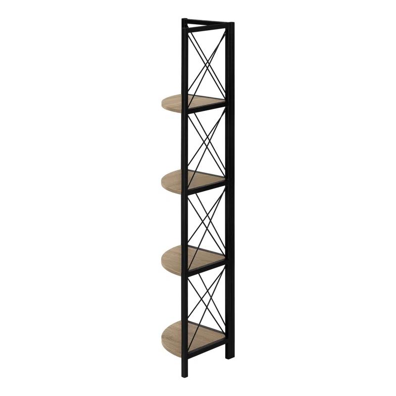 Bookshelf, Bookcase, Etagere, Corner, 4 Tier, 60"H, Office, Bedroom, Metal, Laminate