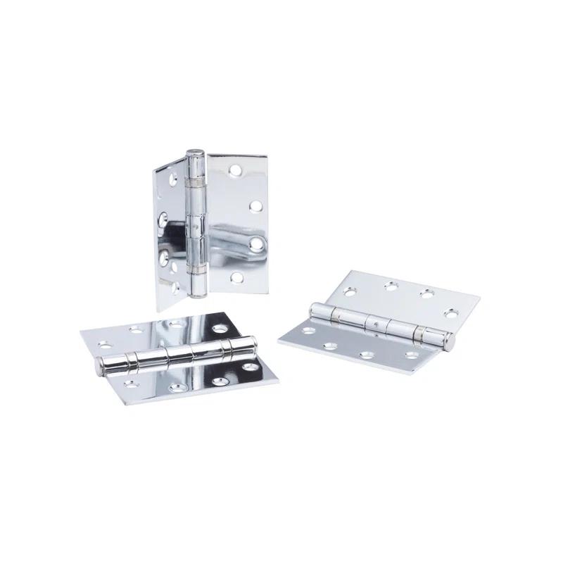 Global Door Controls 4.5 in. x 4.5 in. Full Mortise Squared Ball Bearing Hinge with Non-Removable Pin - Pack of 3 (Set of 3)