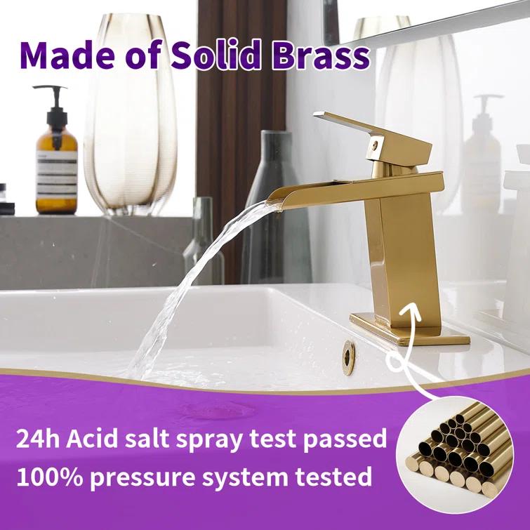 HGN HGN Waterfall Spout Bathroom Faucet with Pop-up Drain TPLT-001LSJ-DP-XS