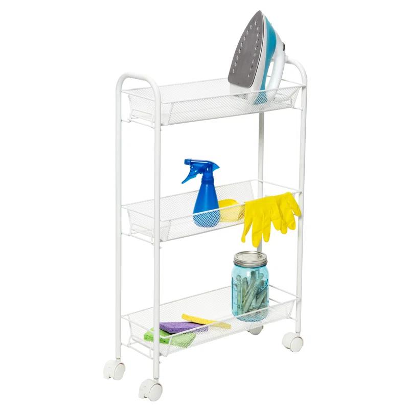 Slim 3-Tier Wire Rolling Storage Cart