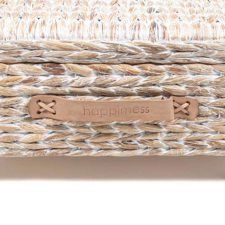 happimess Chett 26.38" Minimalist Hand-Woven Hyacinth/Wood Underbed Storage Bin with Wheels and Handles