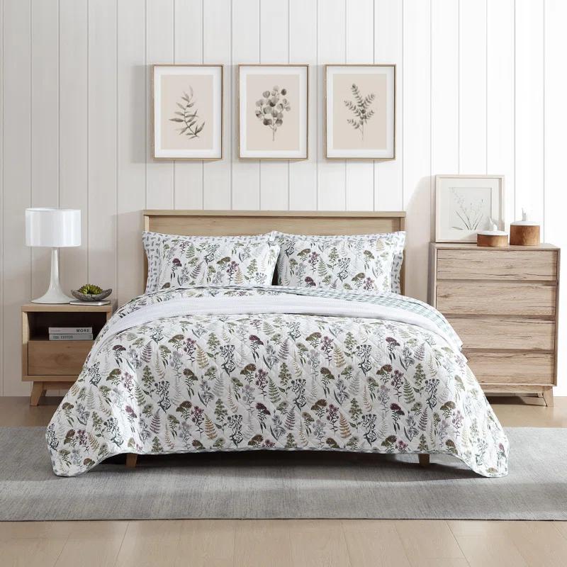Eddie Bauer Eddie Bauer Flower Field Cotton Reversible Green Quilt Set