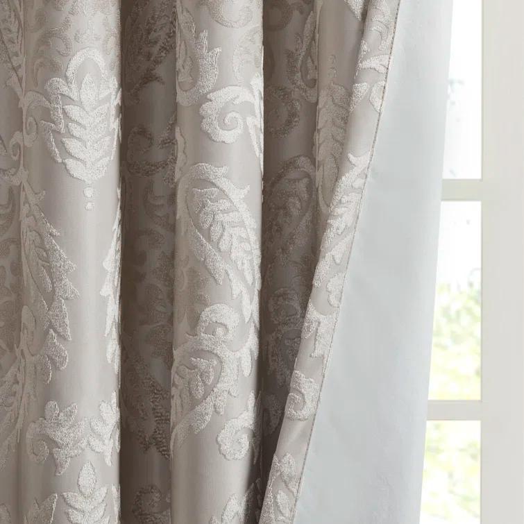Madison Park Amelia Knitted Jacquard Paisley Total Blackout Grommet Top Single Curtain Panel