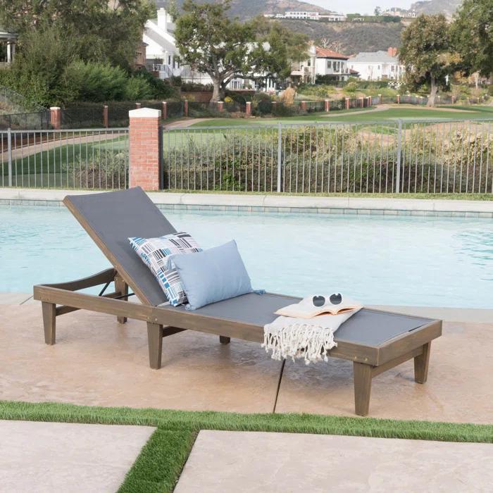 Gracie Oaks Outdoor Patio Chaise Lounge with Cushion