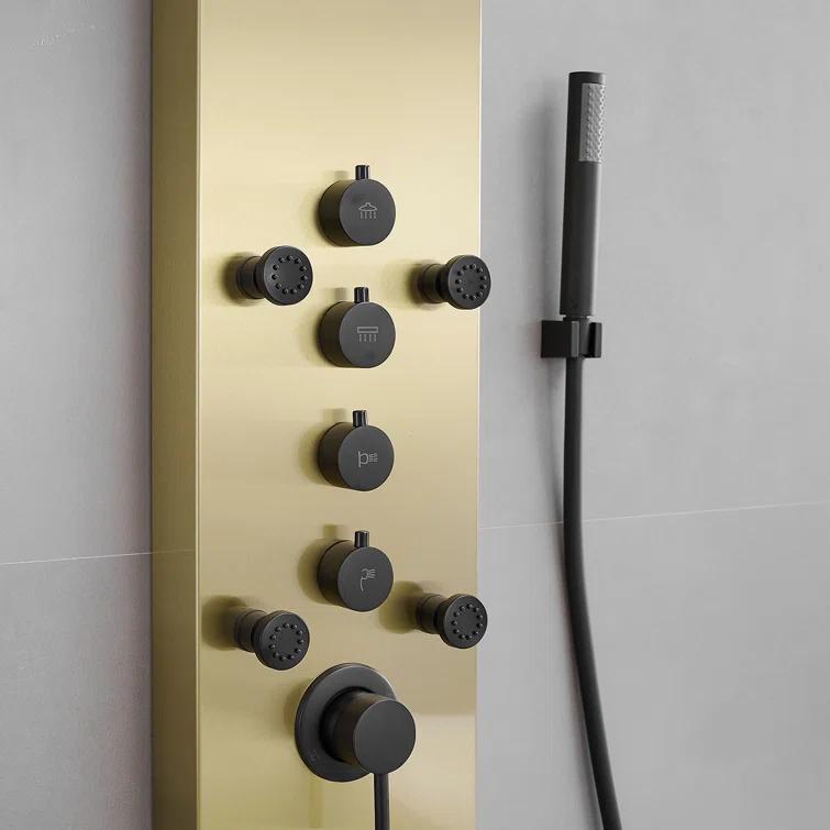 VIBRANTBATH 8-Jet Rainfall Shower Tower Shower Panel System With Rainfall Waterfall Shower Head And Shower Hand In Brushed Nickel YTP33-BGK