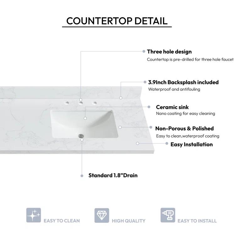 Vinnova Jaen 73'' Stone Double Bathroom Vanity Top with Sink