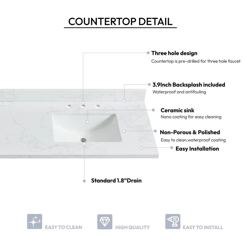 Vinnova Jaen 73'' Stone Double Bathroom Vanity Top with Sink