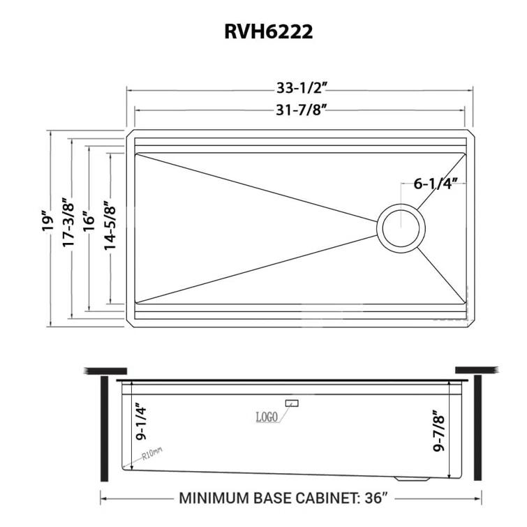 Ruvati Ruvati 20 x 14 inch Semi-Recessed Drop-in Topmount Rectangular Bathroom Sink RVH6222BL