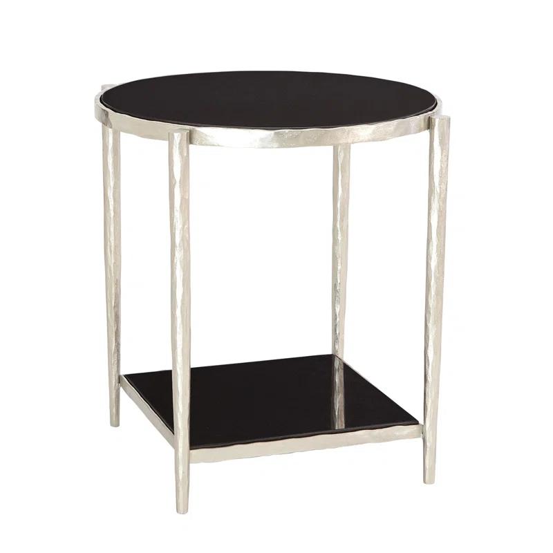 Circle/Square Side Table-Nickel w/ Black Granite