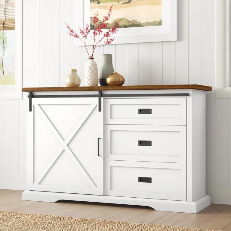 Highland Dunes Analaura 56" Wide Sliding Door Sideboard with 3 Drawers