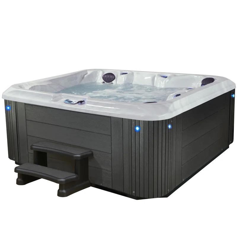 Aqualife® by Strong Spas® Grand Banks™ 5-Person 81-Jet Acrylic Lounger Hot Tub Spa, Stainless Steel Heater and Ozonator, Multi Color LED Lighting, Insulated Cover Included