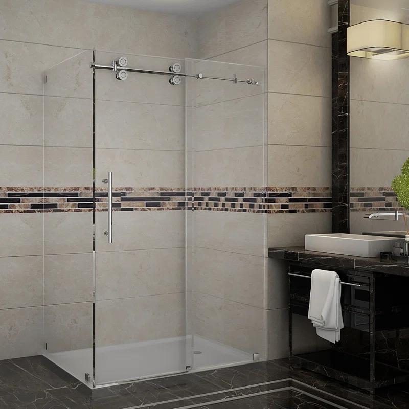 Aston Langham 48" W x 33.8125" D x 75" H Sliding Shower Enclosure with Fixed Panel Door SEN979-SS-48-10