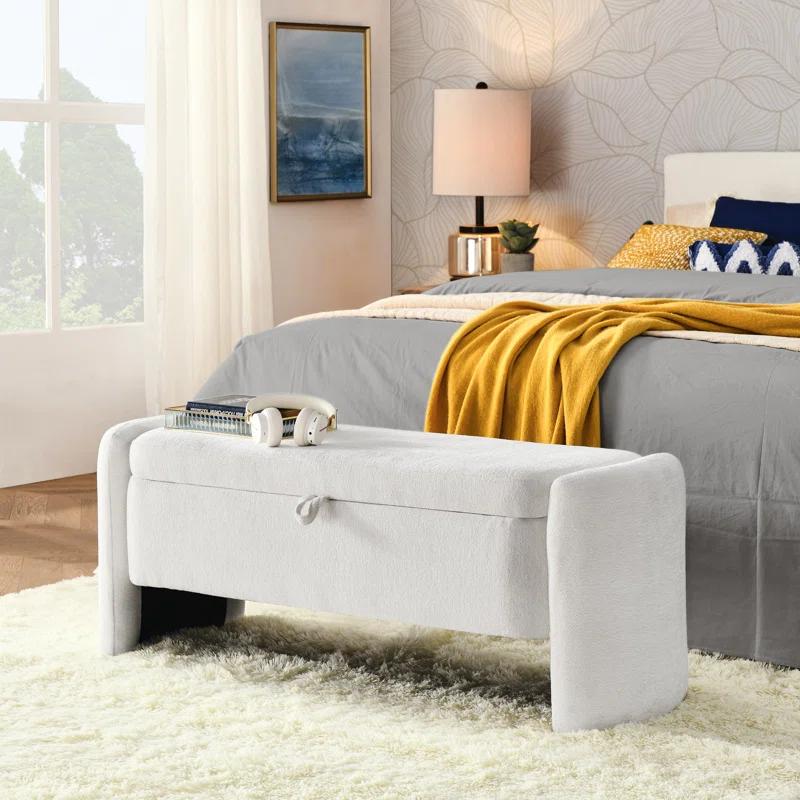 Wrought Studio™ Oval Ottoman Orange Storage Bench Chenille Fabric Bench