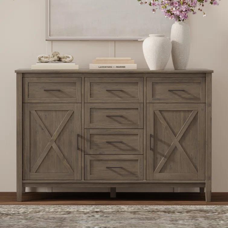 Simpli Home Ela 54"W Solid Wood Sideboard Buffet with 6 Drawers and 2 Storage Cabinets