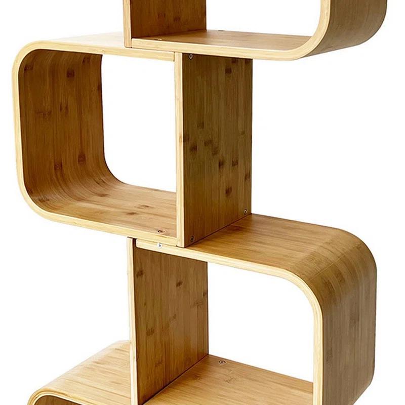 Benjara Tima Accent Bookshelf, 52 Inch Tall Storage, Walnut Brown Bamboo Frame