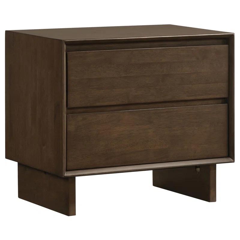 Benjara Genu Nightstand, 2 Drawers W Fingertip Handles, Warm Walnut Brown