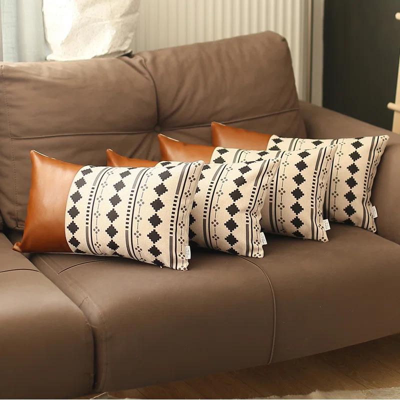 Apolena Geometric Faux Leather Pillow Cover (Set of 4)