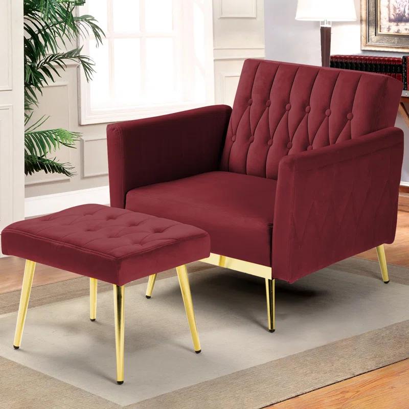 Everly Quinn Siemon Velvet Accent Chair with Ottoman