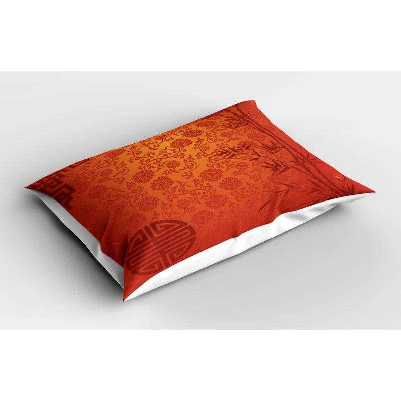 Ambesonne Ambesonne Chinese Pillow Sham 2 Pack Traditional Nature Art Pale Orange Burgundy