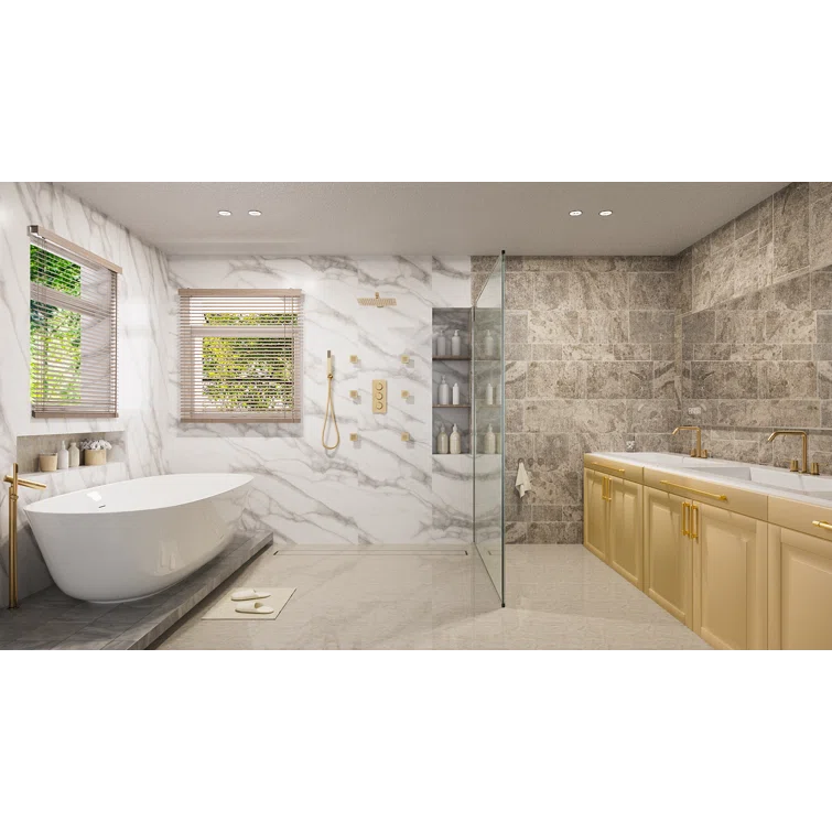 mondawe Herathena 3 Functions Wall Mounted Luxury Shower System with 6 Body Jets (Rough-in Valve Included) WF6310-12BG-WM