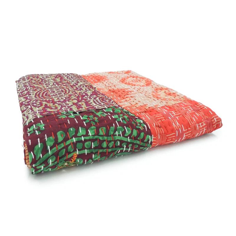 Rajani Home Handmade Kantha Silk Blend Throw Blanket
