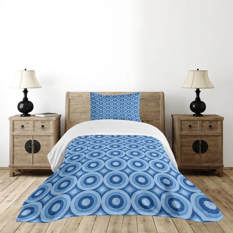 Ambesonne Ambesonne Blue Bedspread Set Retro Pattern Revival Tile Blue Pale Blue