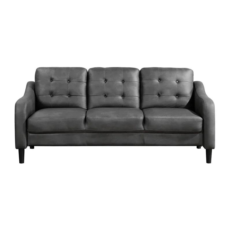 Lark Manor™ Gray Polished Microfiber Upholstered 1Pc Sofa Button Tufted Contoured Arms Solid Wood Frame Couch Casual Living Room Furniture