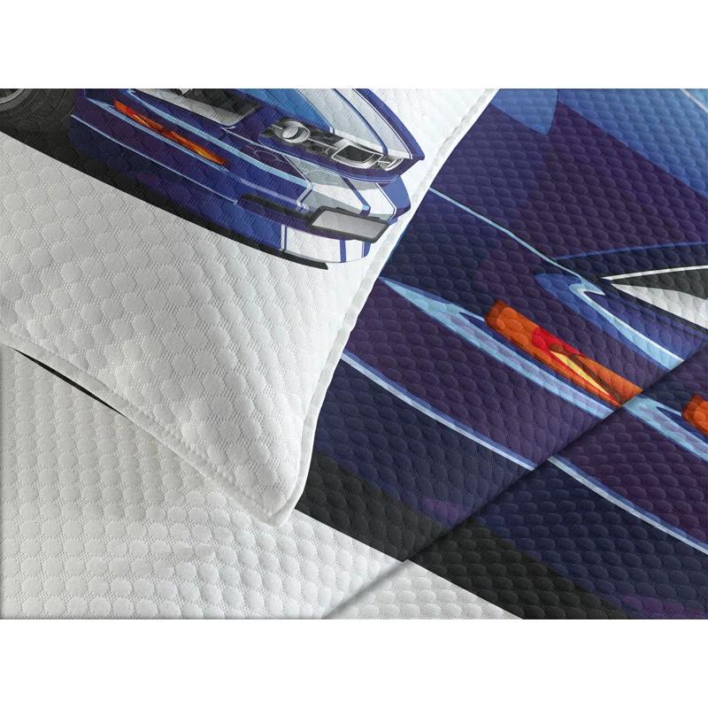 Ambesonne Ambesonne Teen Room Bedspread Set Race Car Vivid Blue Grey