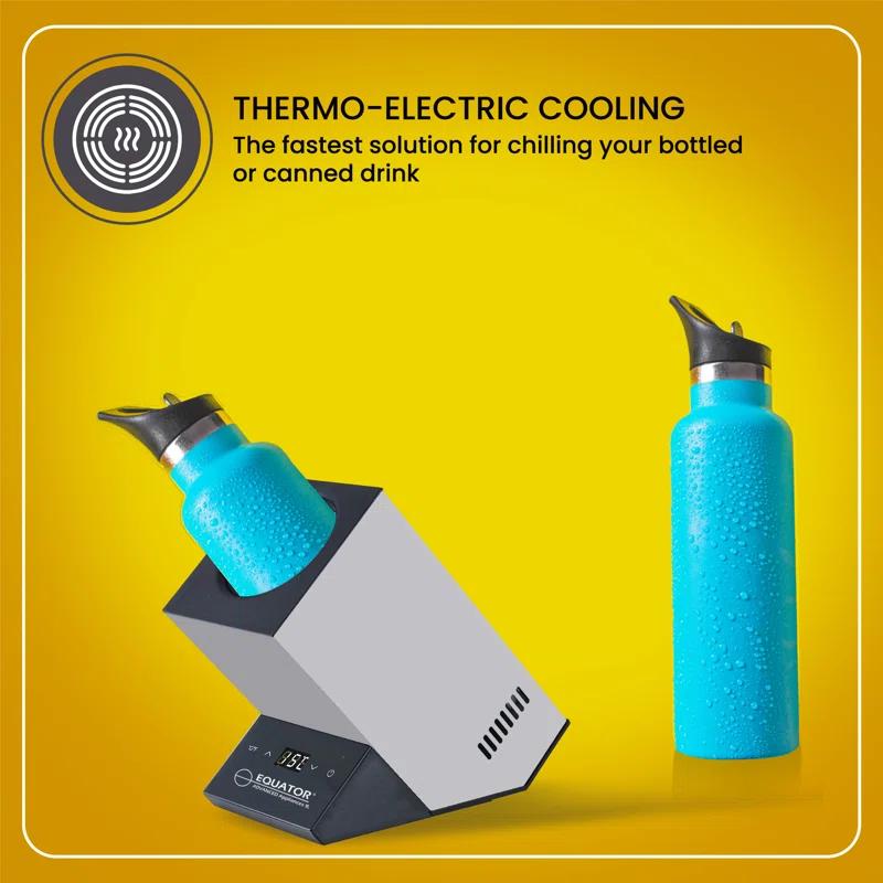 Equator Advanced Appliances Equator 110V/12V Portable Electric Wine Chiller for Red, White, Champagne, and Water Bottles, 750mL Single Bottle Cooler, Stainless Body, Rechargeable, 24h Cold, Ideal for Parties & Gifts