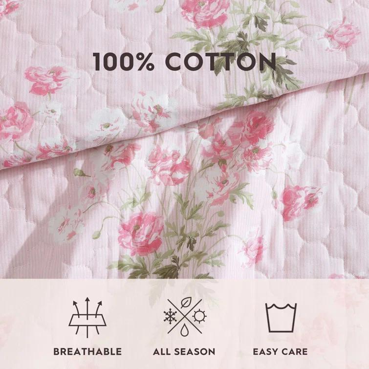 Laura Ashley Veronicas Bouquet Cotton Reversible Pink Quilt Set & Reviews | Wayfair