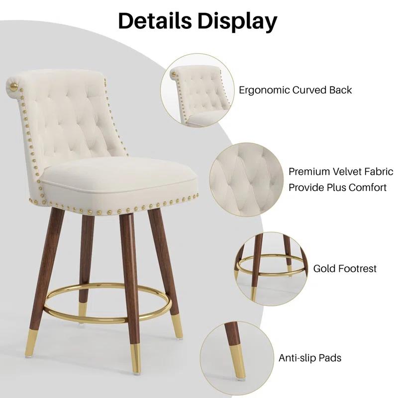 Claymont Swivel 24 inch Counter Height Stools  (Set of 2) Upholstered Bar Stools with Back