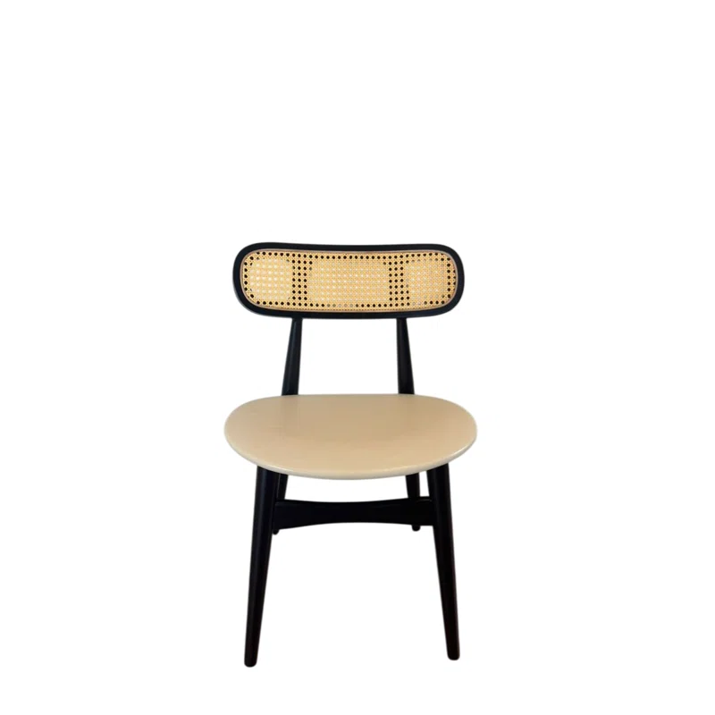 Bayou Breeze Set of 2 Black Wood Dining Chairs with Rattan Backrest (Set of 2)